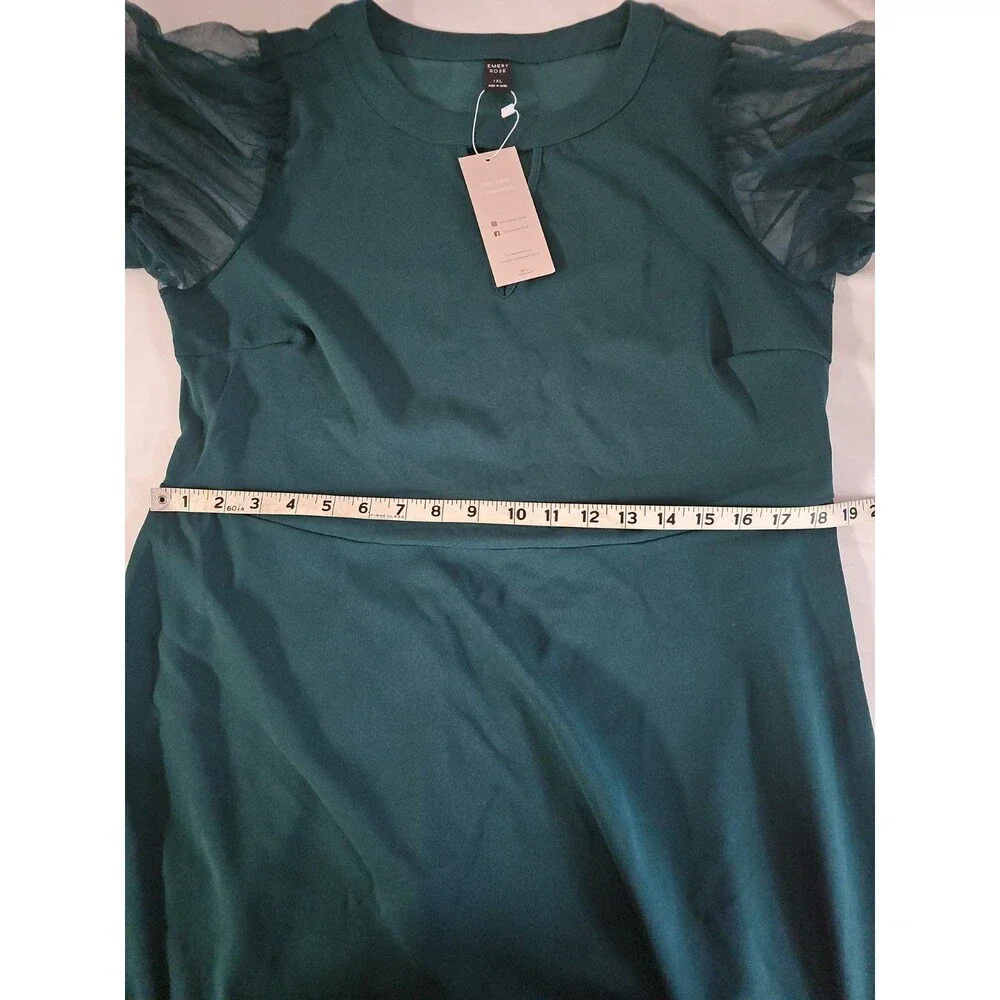 NWT Emery Rose Dark Green Puff Sleeve Dress 1XL